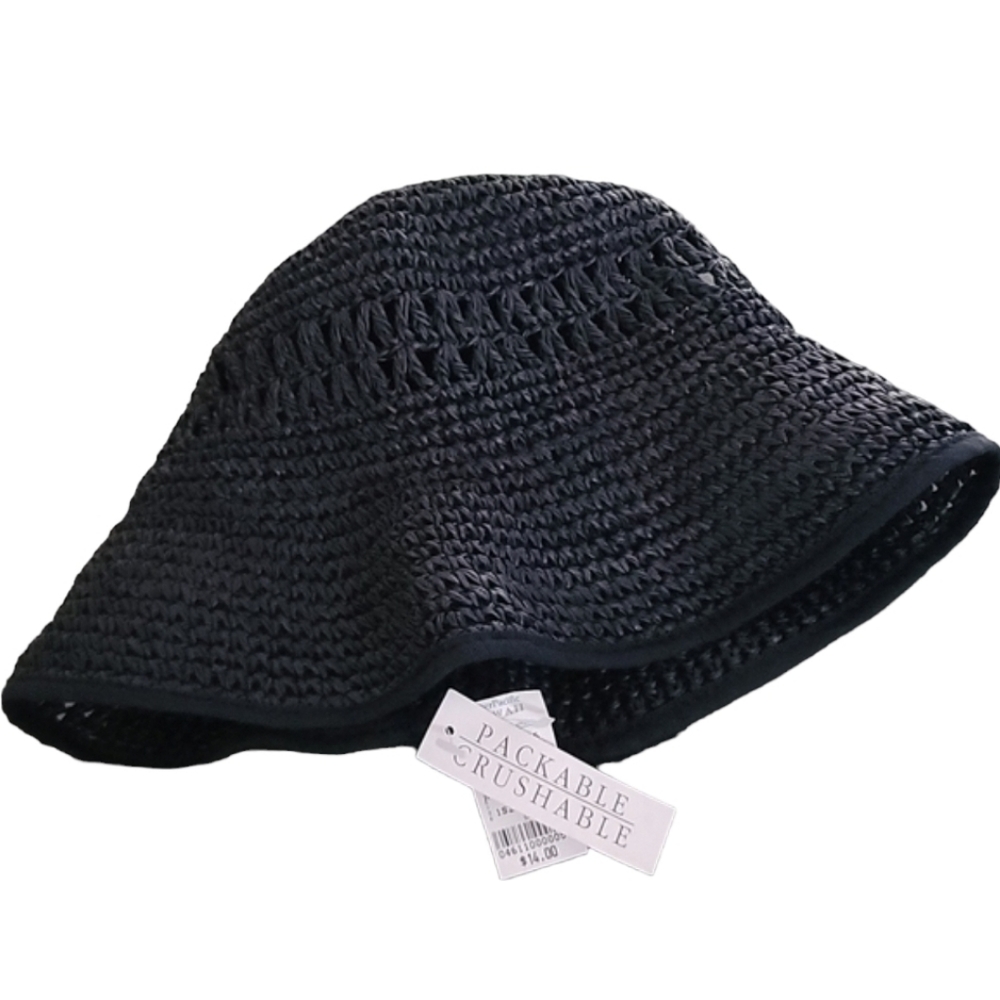 VINTAGE HAWAII Navy Blue Floppy Paper Hat Wide Brim Derby Packable Deadstock - Picture 10 of 15